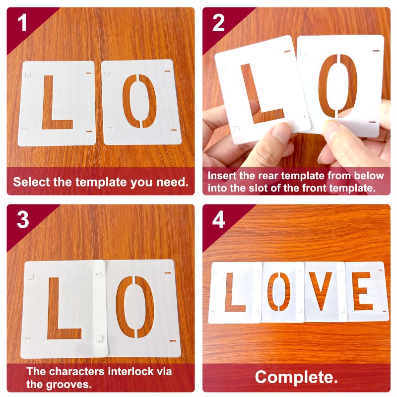 Vomulato 2 Pack - 2 Inch Letter Stencils Set, 72 Reusable Stencils for Painting On Wood, Metal, Walls, Fabric, Rocks with Interlocking, Perfect for Banners, Sign Making & DIY Art (2 inch) - Image 4