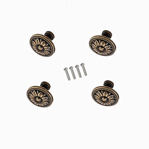 GDQLCNXB Pull Handle Metal Flower Shape Cabinet Drawer Door Knob Bronze Tone Pack of 4 - Image 1