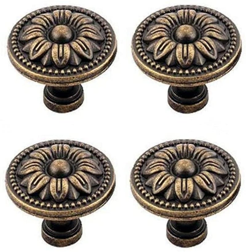 GDQLCNXB Pull Handle Metal Flower Shape Cabinet Drawer Door Knob Bronze Tone Pack of 4 - Image 3