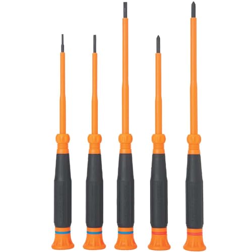Klein Tools 85615INS Mini Precision Screwdriver Set 1000V Rated Insulated Screwdrivers with 2 Phillips and 3 Slotted Tips 5Piece