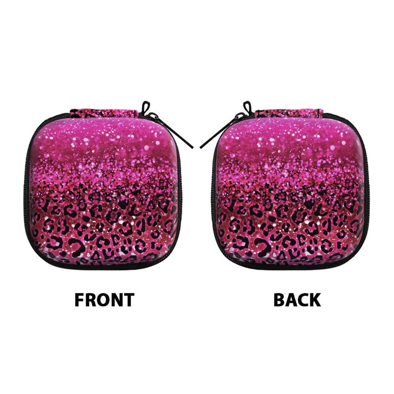 WIRESTER Portable Wireless Headphone Case, Earphone Storage Bag Carrying Case, Earbud Holder with Black Carabiner Compatible with Airpods - Hot Pink Sparkle with Black Pink Glitter Leopard - Image 2