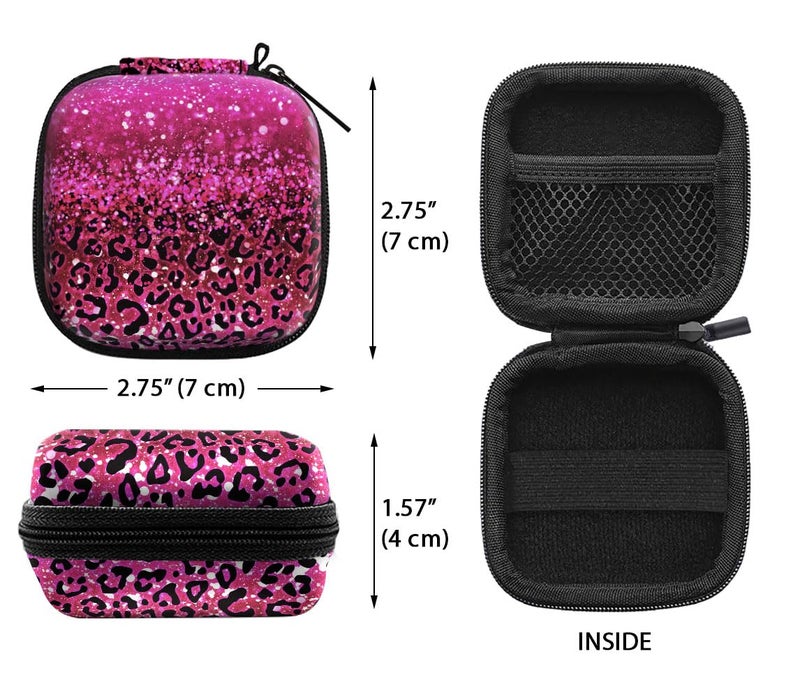 WIRESTER Portable Wireless Headphone Case, Earphone Storage Bag Carrying Case, Earbud Holder with Black Carabiner Compatible with Airpods - Hot Pink Sparkle with Black Pink Glitter Leopard - Image 3