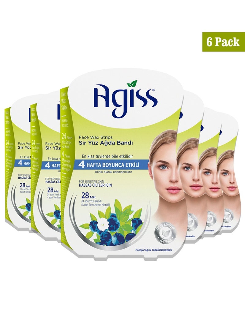 Agiss Face Wax Strips for Sensitive Skin with Moringa Oil – 6 Pack (168 Total Strips) | Ready-to-Use Cold Wax | Long-Lasting Hair Removal up to 4 Weeks | Hypoallergenic & Dermatologically Tested - Image 1