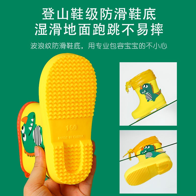 Cartoon Children'S Rain Boots Girls Cute Boys Non-Slip Toddler Fleece-Lined Outdoor Waterproof Rain Boots Student Water Shoes Baby - Image 4