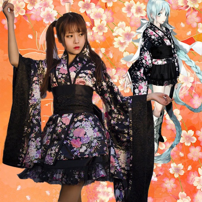 Cospaly Clothing Female Lolita Dress Heavy Sakura Kimono Bliss Pure Land House Dance Clothes Maid Dress Dance Single beat fan 