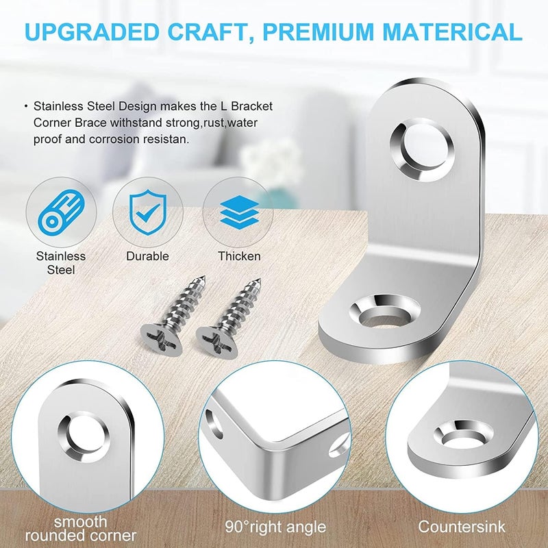 Stainless Steel Small L Brackets Corner Braces for Wood Metal Furniture Chairs Drawers Cabinets  - Image 3