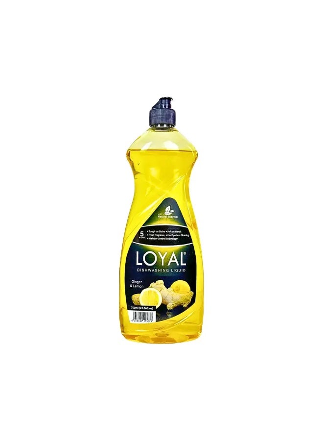 Loyal 5 In 1 Ginger and Lemon Scented Dishwashing Liquid With Natural Enzymes- 700ml - Image 1