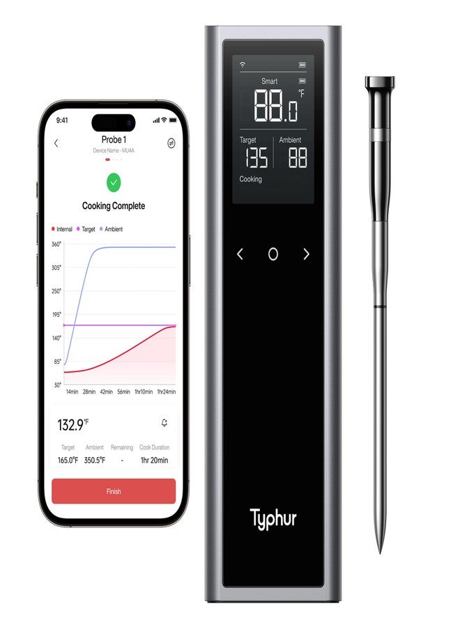 Typhur Sync One Smart Wireless Meat Thermometer: Standalone Base with LCD Display, Unlimited WiFi & Bluetooth Range, Enhanced Signal Stability for BBQ, Grill, Oven, and Smoker - Image 1