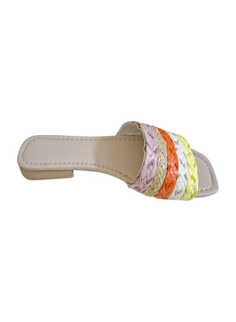 Karisma Flat Squared Toe Slippers With Simple Canvas With Embroidered Upper Strap - Image 3