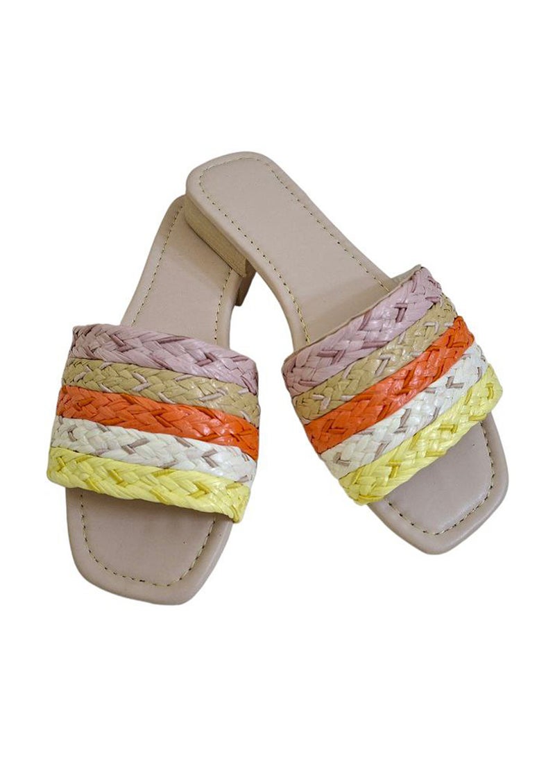 Karisma Flat Squared Toe Slippers With Simple Canvas With Embroidered Upper Strap - Image 1