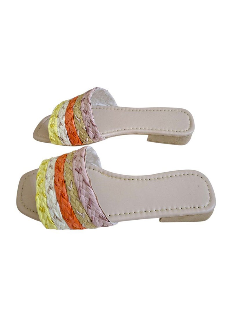 Karisma Flat Squared Toe Slippers With Simple Canvas With Embroidered Upper Strap - Image 2