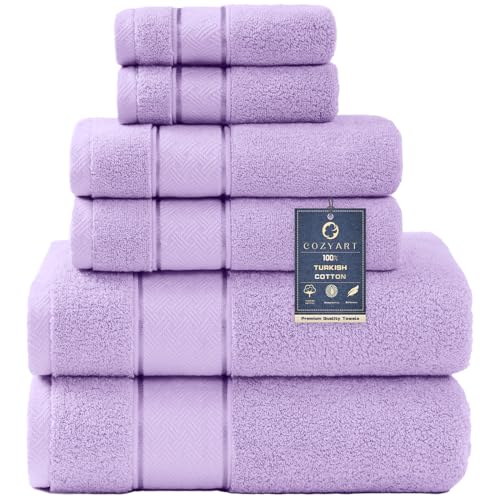 COZYART Lavender Bath Towels Set 6 Piece, Luxury 100% Turkish Cotton 650GSM Hotel Quality, Soft, Absorbent,Towel Sets for Bathroom | 2 Bath Towels 2 Hand Towels 2 Washcloths - Image 1