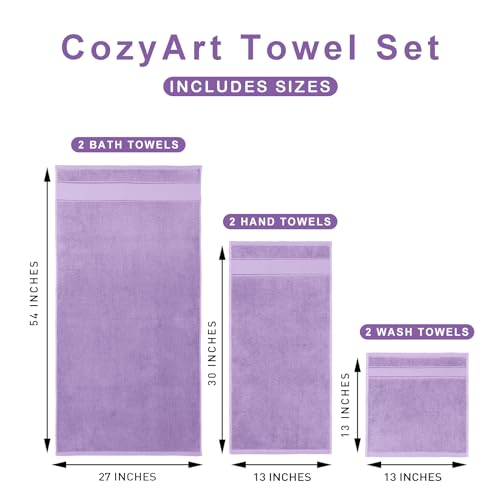 COZYART Lavender Bath Towels Set 6 Piece, Luxury 100% Turkish Cotton 650GSM Hotel Quality, Soft, Absorbent,Towel Sets for Bathroom | 2 Bath Towels 2 Hand Towels 2 Washcloths - Image 4