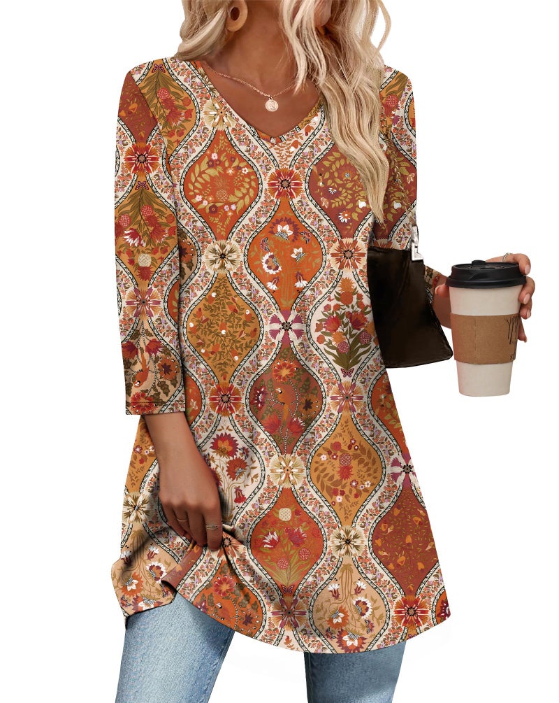 OFEEFAN Women'S Tops, Tees & Blouses Boho Clothes For Women Floral 14 L - Image 1
