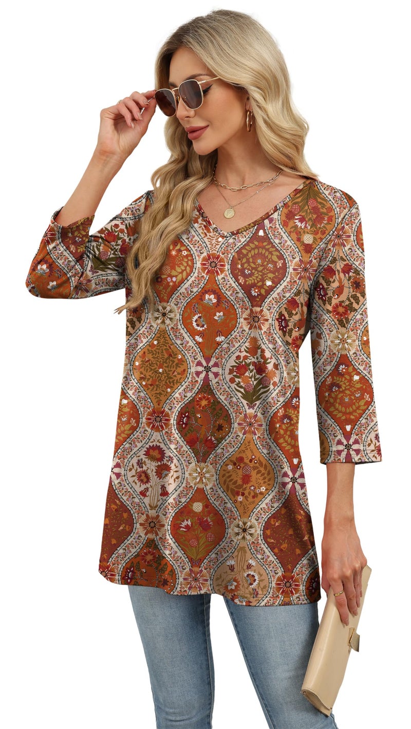 OFEEFAN Women'S Tops, Tees & Blouses Boho Clothes For Women Floral 14 L - Image 4