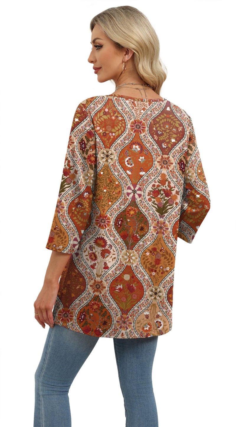 OFEEFAN Women'S Tops, Tees & Blouses Boho Clothes For Women Floral 14 L - Image 5