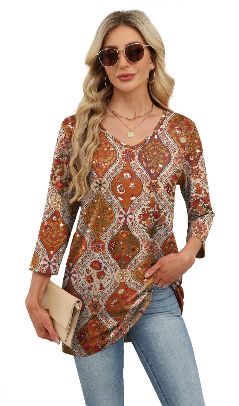 OFEEFAN Women'S Tops, Tees & Blouses Boho Clothes For Women Floral 14 L - Image 3