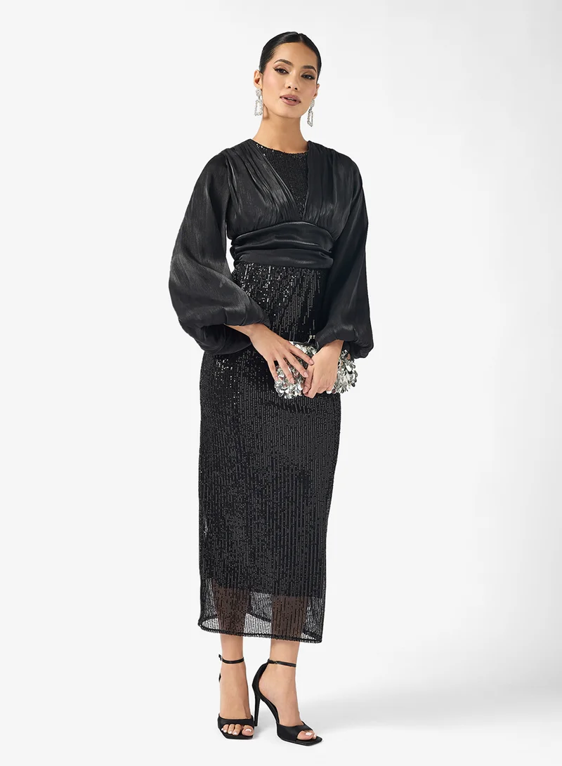 Khizana Shimmer Puff Sleeve Dress