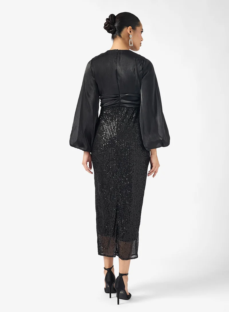 Khizana Shimmer Puff Sleeve Dress
