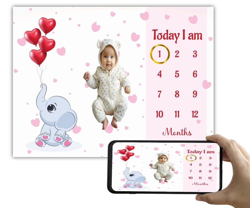 Hoolloomooloo Baby Monthly Milestone Blanket 112 Months Soft AllSeason AC Blanket Ideal for Newborn Boys Girls Perfect Growth Tracker Photoshoot Prop with Lovable Elephant 120x90 cm - Image 1