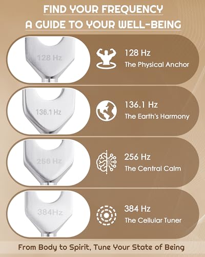 FAITIO Tuning Forks for Healing Set-128Hz, 136.1Hz, 256Hz, 384Hz Weighted & Unweighted with Activator & Pouch-Complete Sound Therapy Kit for Chakra Balancing, Yoga, Meditation, Stress Relief & Energy Healing - Image 4