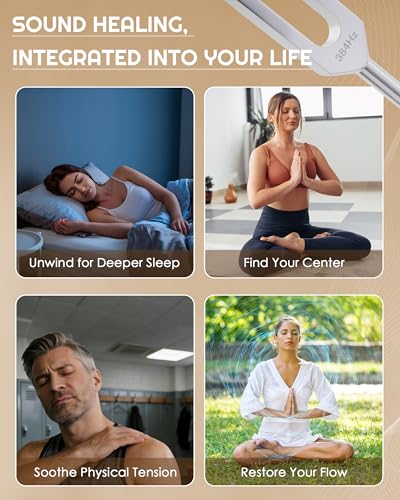 FAITIO Tuning Forks for Healing Set-128Hz, 136.1Hz, 256Hz, 384Hz Weighted & Unweighted with Activator & Pouch-Complete Sound Therapy Kit for Chakra Balancing, Yoga, Meditation, Stress Relief & Energy Healing - Image 5