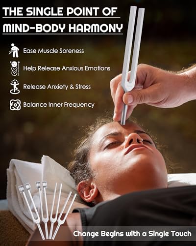 FAITIO Tuning Forks for Healing Set-128Hz, 136.1Hz, 256Hz, 384Hz Weighted & Unweighted with Activator & Pouch-Complete Sound Therapy Kit for Chakra Balancing, Yoga, Meditation, Stress Relief & Energy Healing - Image 2