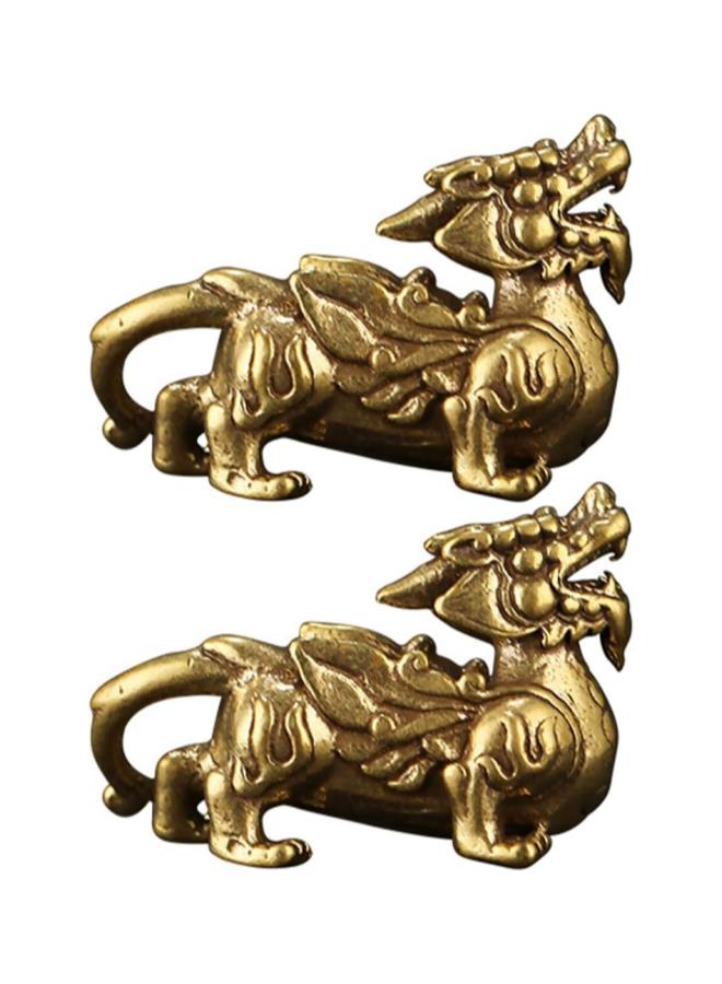 كلاراكو تمثال تشي لين كيلين من النحاس من فنغ شوي، تمثال تشي لين من النحاس، تمثال بيكسيو المحظوظ، تزيين الكيك، ديكور المنزل، زينة الطاولة من فنغ شوي للحظ السعيد والثروة، قطعتان - Image 2