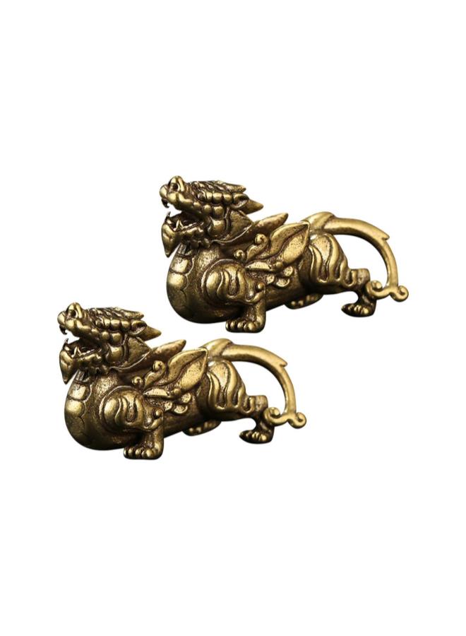 كلاراكو تمثال تشي لين كيلين من النحاس من فنغ شوي، تمثال تشي لين من النحاس، تمثال بيكسيو المحظوظ، تزيين الكيك، ديكور المنزل، زينة الطاولة من فنغ شوي للحظ السعيد والثروة، قطعتان - Image 1