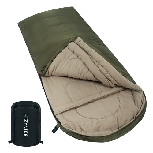 HiZYNICE Winter Sleeping Bag for Adults Cold Weather Camping XXL Wide Long.20 Degree Green Right Zip.Free Compression Sack - Image 1