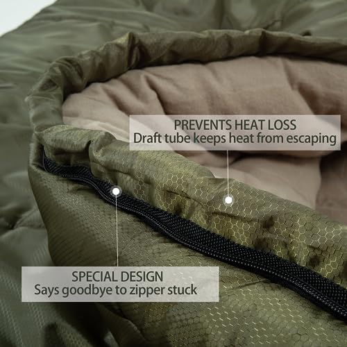 HiZYNICE Winter Sleeping Bag for Adults Cold Weather Camping XXL Wide Long.20 Degree Green Right Zip.Free Compression Sack - Image 4