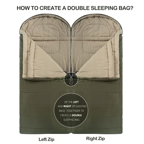 HiZYNICE Winter Sleeping Bag for Adults Cold Weather Camping XXL Wide Long.20 Degree Green Right Zip.Free Compression Sack - Image 5
