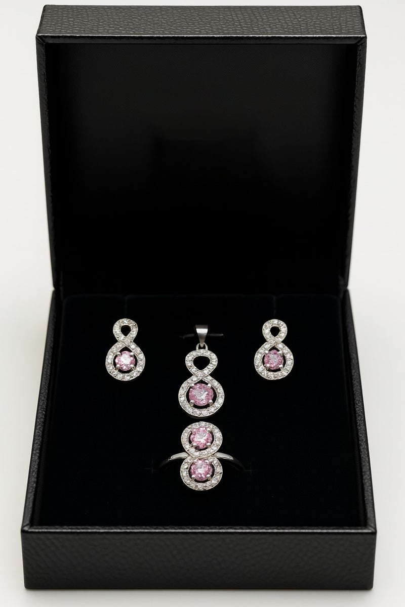 Ready For Chai Infinity CZ Pendant Set | Real 925 Sterling Silver Jewelry for women with Simulated Gemstones | Rhodium-Plated Earrings, Ring & Pendant | - Image 2