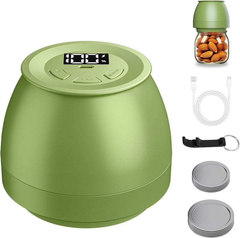 VUEBEE Electric Mason Jar Vacuum Sealer for Regular Mouth and Wide Mouth Canning Jars, Automatic Sealing Machine Kit for Food Storage and Fermentation - Green - Image 1