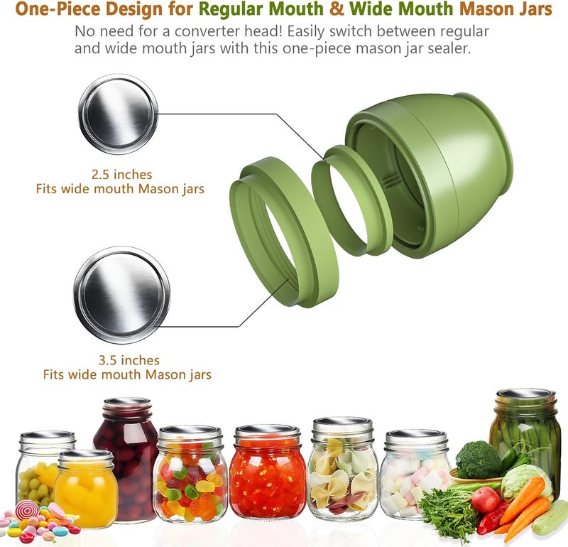 VUEBEE Electric Mason Jar Vacuum Sealer for Regular Mouth and Wide Mouth Canning Jars, Automatic Sealing Machine Kit for Food Storage and Fermentation - Green - Image 2