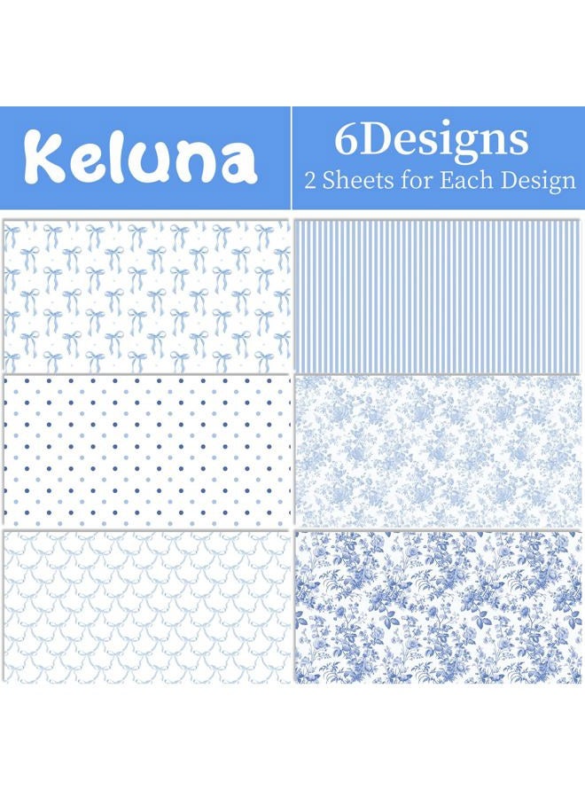 Keluna Blue Bow Gift Wrapping Paper - 12 Pcs Cute Bow Chinoiserie Art Design Gifts Wrap Paper For Valentine'S Day Boy Birthday Bachelorette Party Baby Shower Wedding Holiday - Image 2