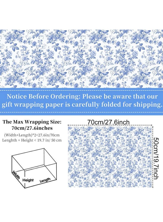 Keluna Blue Bow Gift Wrapping Paper - 12 Pcs Cute Bow Chinoiserie Art Design Gifts Wrap Paper For Valentine'S Day Boy Birthday Bachelorette Party Baby Shower Wedding Holiday - Image 3