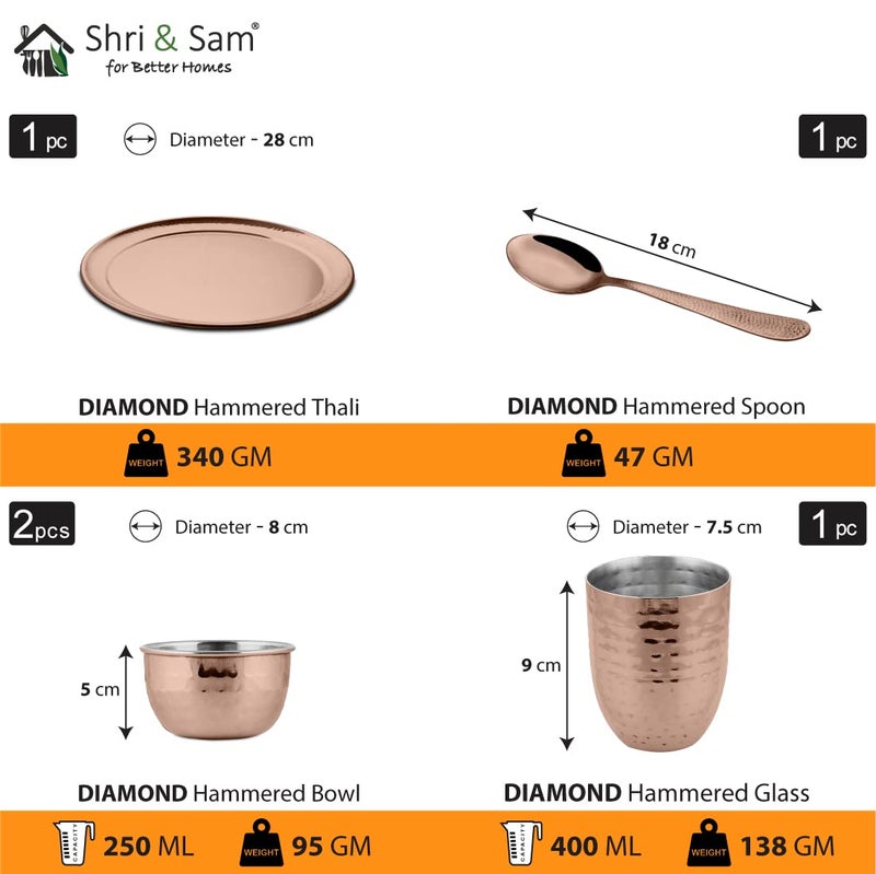 Shri & Sam Stainless Steel Hammered Rose Gold Diamond Thali Set with PVD Coating - Image 2