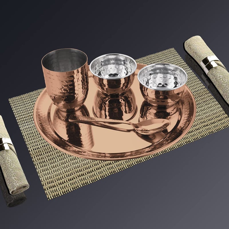Shri & Sam Stainless Steel Hammered Rose Gold Diamond Thali Set with PVD Coating - Image 3