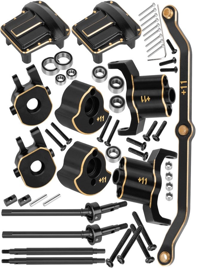 RCHuiWow RC Axle Widening & Diff Cover Upgrades Part for 1/18 Trx4m RC Crawler Car,Brass Front & Rear 11MM Wider Axle Widening(11mm Wider on Each Side) w/ 2pcs Diff Cover for 1/18 Trx4m,Black - Image 1