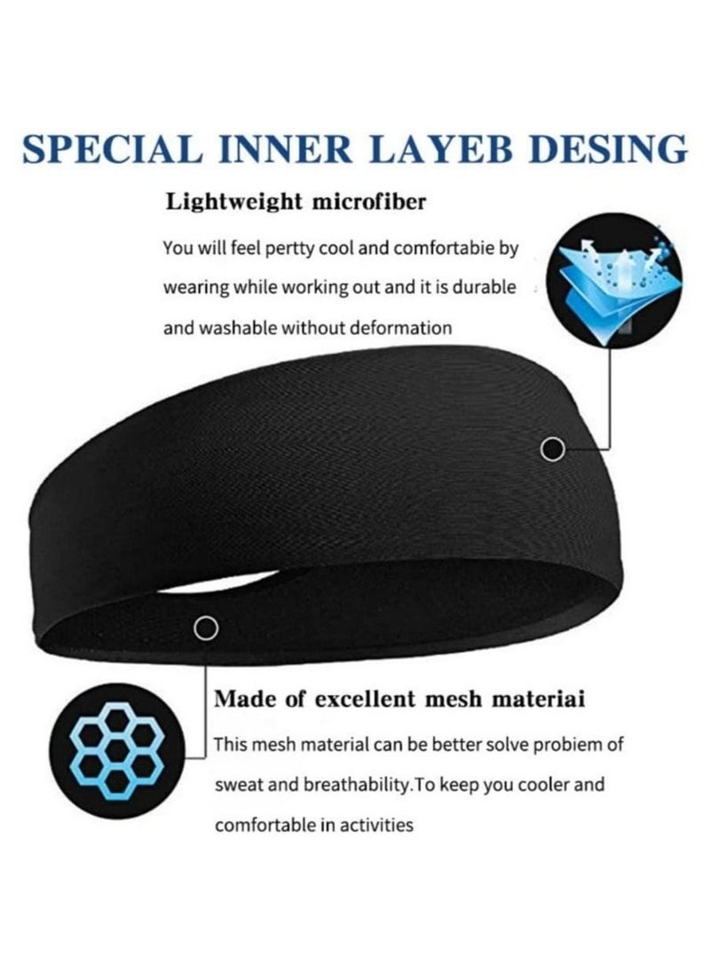 Generic Sports Headbands, Sports Headbands for Men Women (2 Pack), Moisture Wicking Sweat Band Elastic Wide Hair Bands, Running, Cycling, Basketball, Gym Exercise, Football  - Image 4