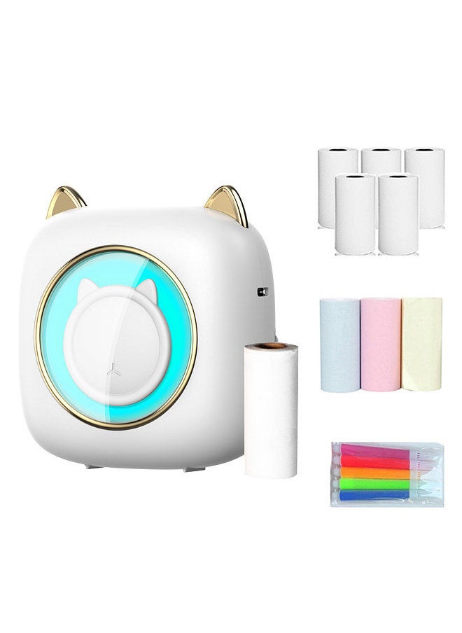 Generic Mini Pocket Printer Portable Thermal Printer Machine Wireless BT Connection 203DPIwith 6 Roll Thermal Paper+3pcs Color Thermal Paper 57x25mm+5pcs Color Markers Gift  - Image 1