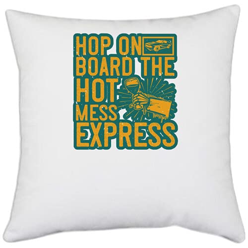 UDNAG White Polyester 'Girls Trip | hop on Board The hot Mess Express' Pillow Cover [16 Inch X 16 Inch] - Image 1