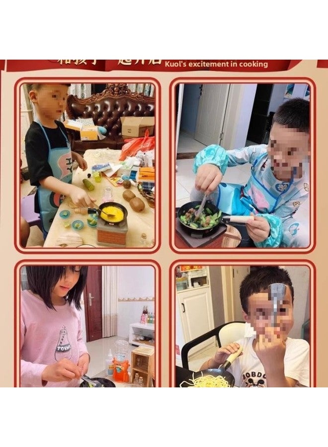 Playhouse Mini Kitchenette Toys Real Cooking Cooking Kitchenware Internet Popular Children's Little Girl Birthday Gift-Color:Cooking Chef-[42 Pieces Of Enlarged Double Wok] [stove + Wok + Soup Pot + Table And Chair] (comes With 4-piece Protective Set)