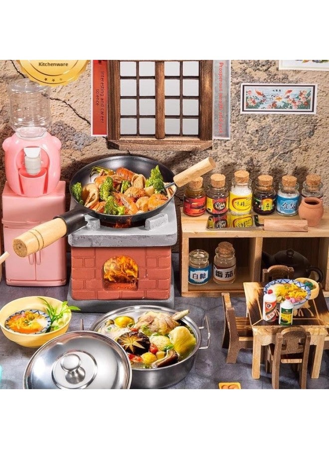 Playhouse Mini Kitchenette Toys Real Cooking Cooking Kitchenware Internet Popular Children's Little Girl Birthday Gift-Color:Cooking Chef-[42 Pieces Of Enlarged Double Wok] [stove + Wok + Soup Pot + Table And Chair] (comes With 4-piece Protective Set)
