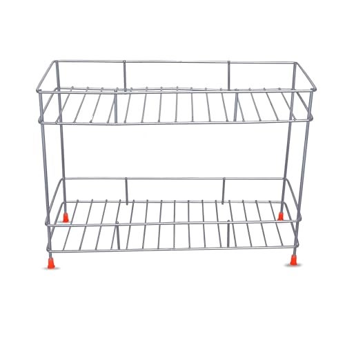 Cri8Hub Heavy Stainless Steel 2 Tier Kitchen Rack - Spice Boxes Rack Kitchen Stand - Cosmetic Organizer, Counter Top Basket -Floor Mounted Shelf for Home, Tiered Shelf - Image 5