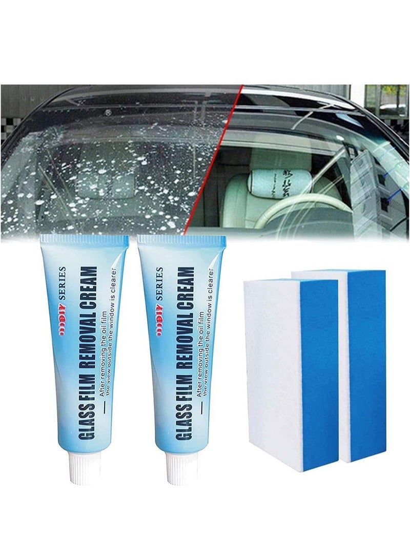 Generic Car Glass Oil Film Cleaner 2Pcs Glass Film Removal Cream Car Windshield Oil Film Cleaner Glass Stripper Water Spot Remover Glass Oil Film Remover with Sponge for Car and Home Bathroom Glass  - Image 1