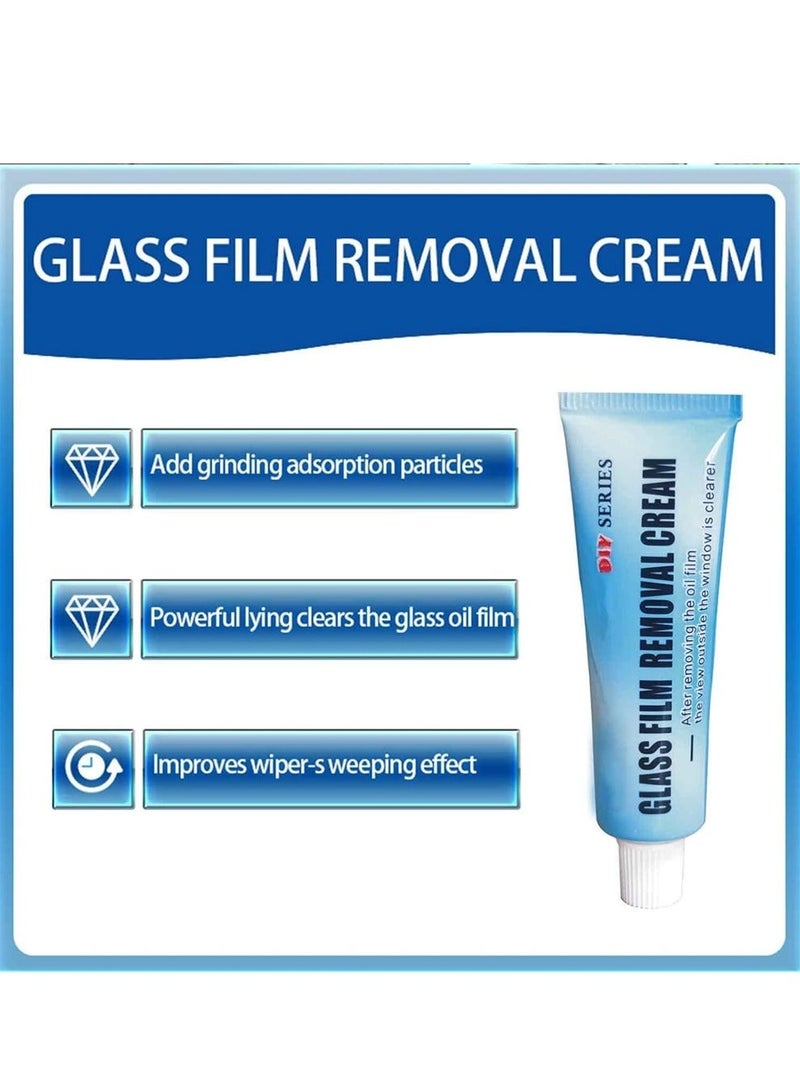 Generic Car Glass Oil Film Cleaner 2Pcs Glass Film Removal Cream Car Windshield Oil Film Cleaner Glass Stripper Water Spot Remover Glass Oil Film Remover with Sponge for Car and Home Bathroom Glass  - Image 4