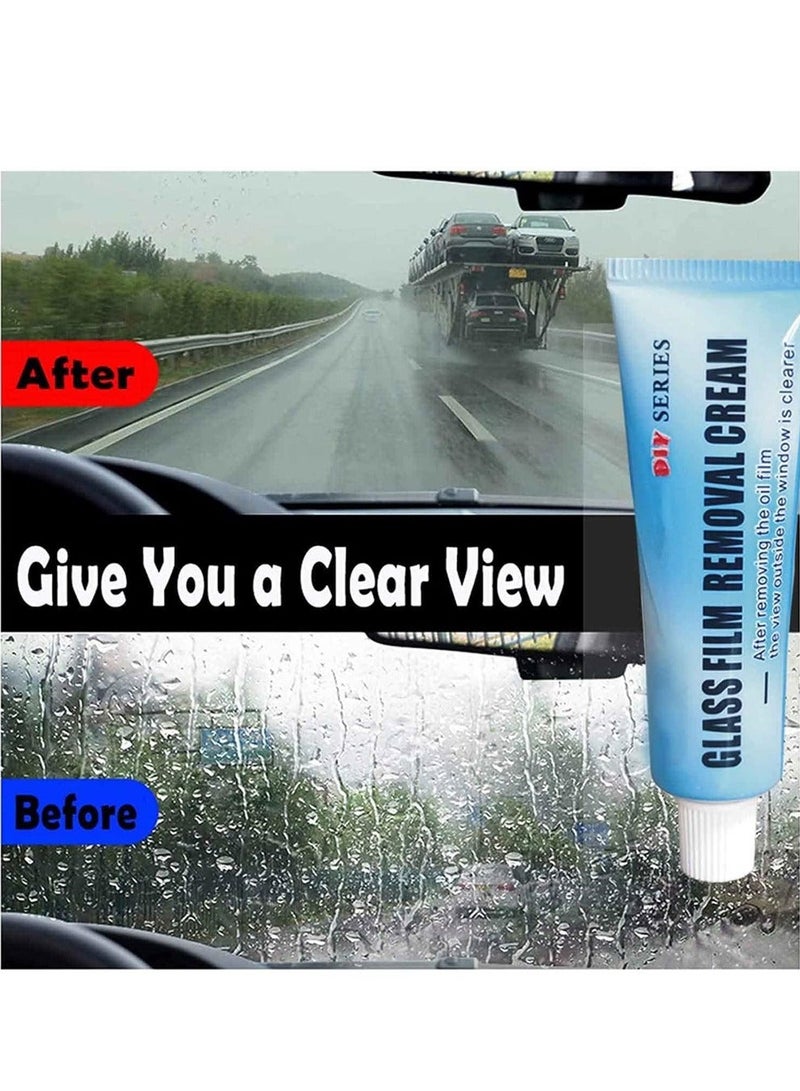 Generic Car Glass Oil Film Cleaner 2Pcs Glass Film Removal Cream Car Windshield Oil Film Cleaner Glass Stripper Water Spot Remover Glass Oil Film Remover with Sponge for Car and Home Bathroom Glass  - Image 3