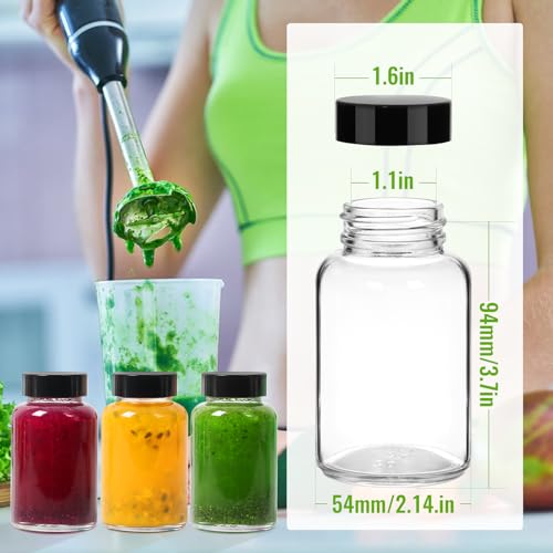 Alotpower زجاجات شوت الزنجبيل 4 أونص 16 عبوة - زجاجات زجاجية محمولة مقاومة للتسرب سعة 4 أونص مع أغطية - زجاجات عصير شوت مع أغطية لجرعة العافية (4 أونص، مجموعة من 16)  - Image 2
